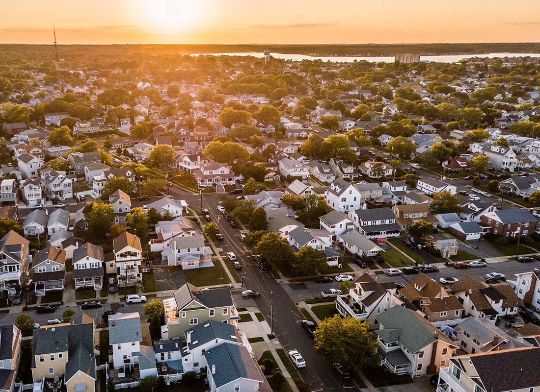 Summit, NJ - Aerial View of New Jersey Town at Sunset